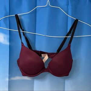 Victoria's Secret Pink Bra Wear Everywhere Maroon Red Cross Back Push Up 34B